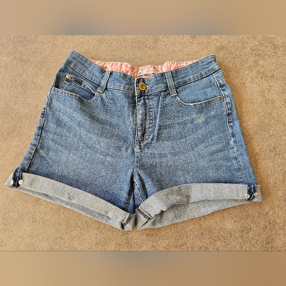 Women's 8 Lee folded cuff classic‎ 5 pocket blue jean denim shorts summer casual